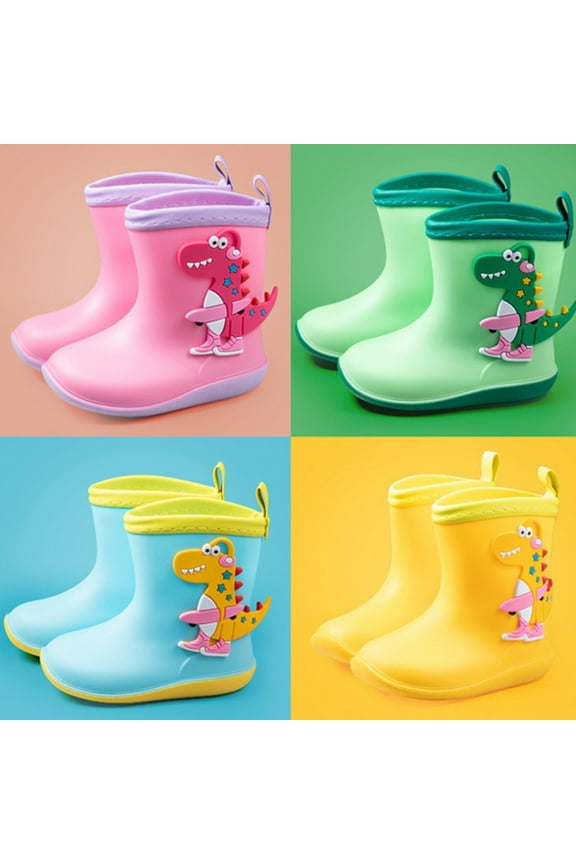 Rain Boots Kids Solid Rainy Day Non Short Ankle Cute Dinosaur Cartoon Water Shoes Outdoor Play Lightweight Waterproof Green 6-7 Y