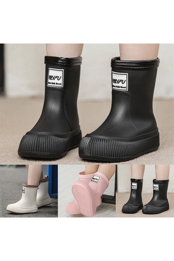 Rain Boots Toddler Rainy Mid Calf School Outdoor Play Waterproof Water Shoes Non Lightweight Wide Calf Black 8-9 Y