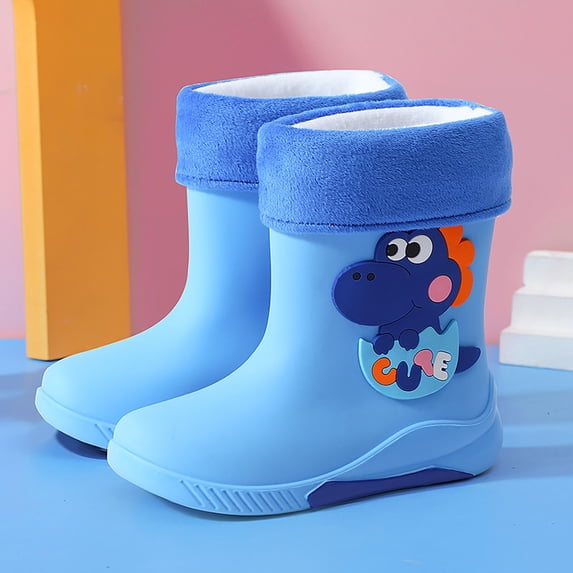 Hpapadks Rain Boots for Boys Kids Ankle Rainboot Cute Cartoon Rainy Days Slip On Garden Rubber Shoes Boys Waterproof Boots Blue