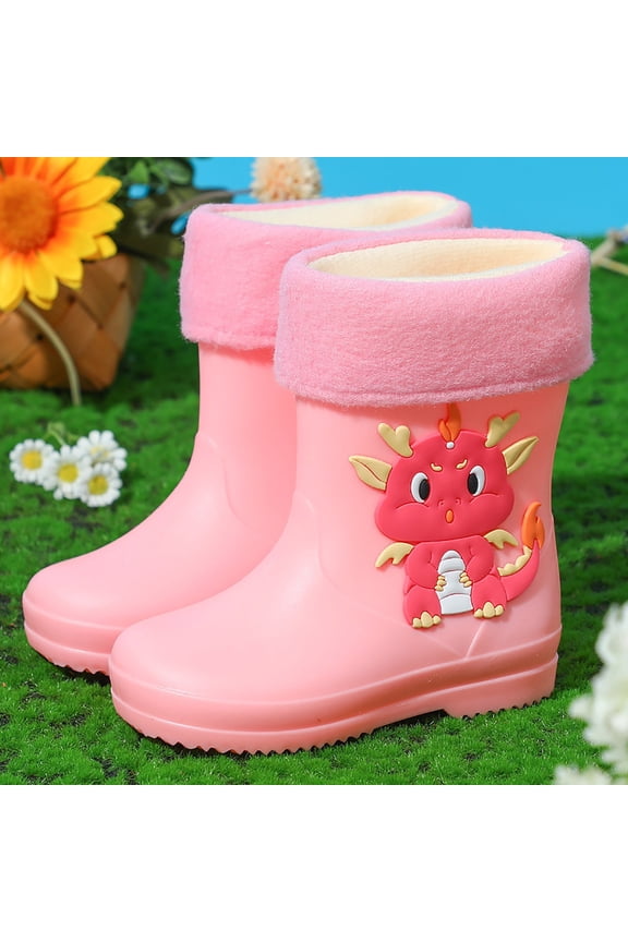 Rain Boots for Girls Kids Ankle Rainboot Cute Cartoon Rainy Days Slip On Garden Rubber Shoes Kids Waterproof Boots Pink