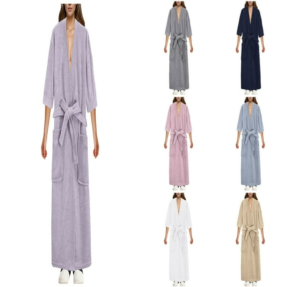 Hpapadks Robes for Women Ladies Absorbent Quick Drying Short Sleeved Robe Bathrobe Women Nightgown Light Purple M