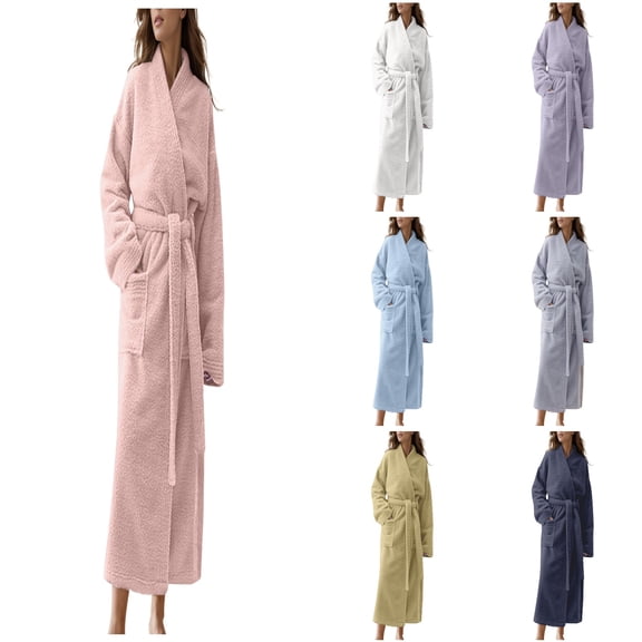 Hpapadks Robes for Women Ladies Autumn Winter Rice Velvet Padded Robe Lengthened Bathrobe Nightgowns for Women Pink XL