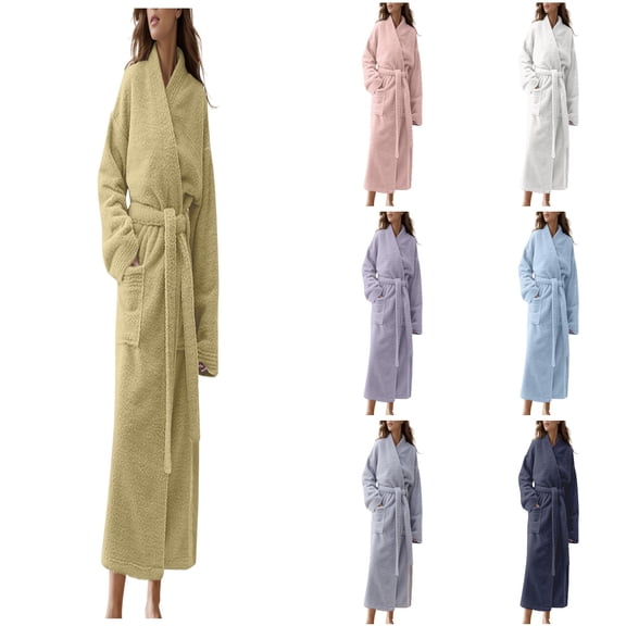 Hpapadks Robes for Women Ladies Autumn Winter Rice Velvet Padded Robe Lengthened Bathrobe Women's Nightgowns Light Yellow XXL