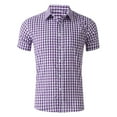 thumbnail image 1 of Hpapadks Shirts for Men Beach Classic Short Sleeve Plaid Lapel Button Down Tops Men Dress Shirt Purple XXL, 1 of 4