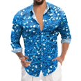 thumbnail image 1 of Hpapadks Shirts for Men Long Sleeve Carnival Sequin Digital 3D Print Lapel Button Down Top Loose Dress Shirts for Men Blue L, 1 of 5