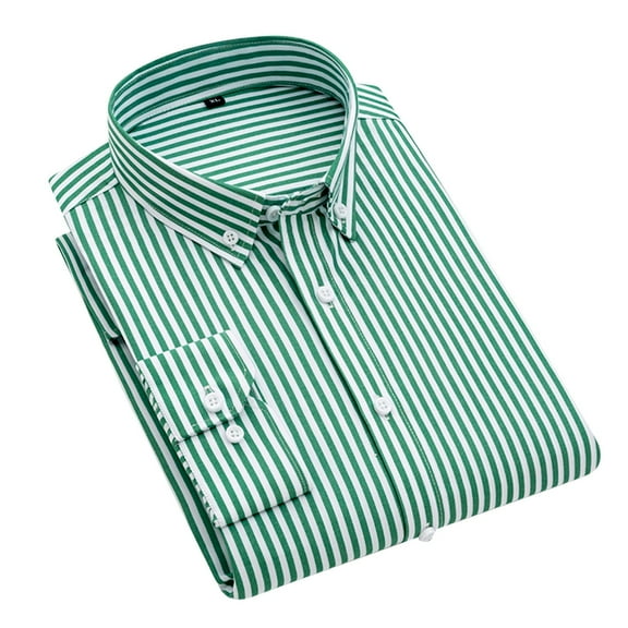 Hpapadks Shirts for Men Long Sleeve No Ironing Tooling Stripe Lattice Lapel Button Down Tops Mens Dress Shirts Green XXXXL