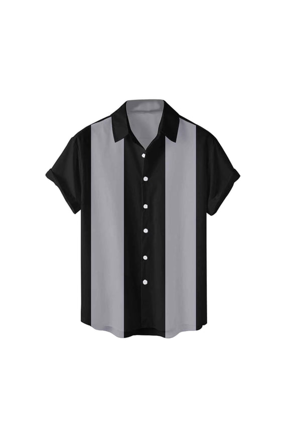 Shirts for Men Short Sleeve Color Matching Lapel Button Down Blouses Loose Dress Shirts for Men Grey M