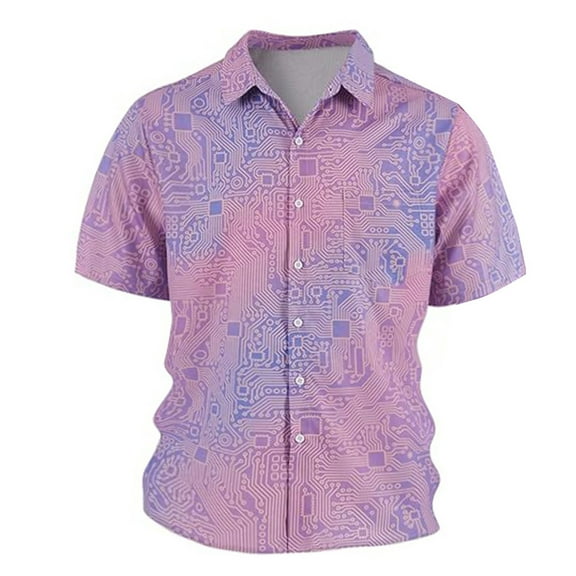 Shirts for Men Stylish Printed Button Down Short Sleeve Mens Hawaiian Shirt Light Purple XXL