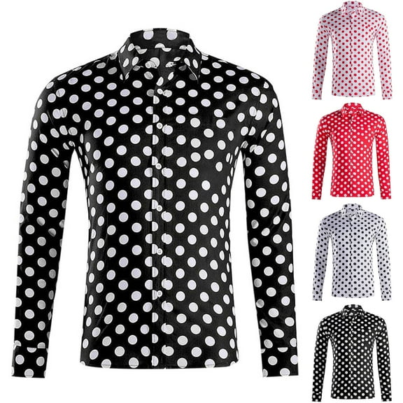 Shirts for Men Summer Polka Dot Fold Collar Street Daily Loose Casual Short Sleeve Shirts Mens Hawaiian Shirt Pink L