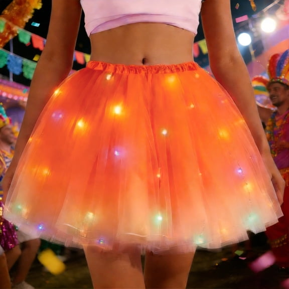 Hpapadks Skirts for Women Led Light Up Tutu Skirt Glowing Fairy Angel Mesh Rave Party Costume Orange One Size