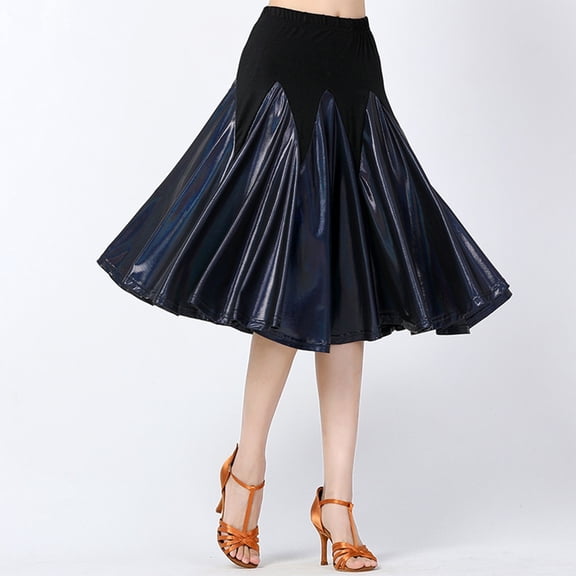 Hpapadks Skirts for Women Trendy Latin Practice Ballroom Dancing Performance Flared Midi Length Elegant Swing Skirt Black M