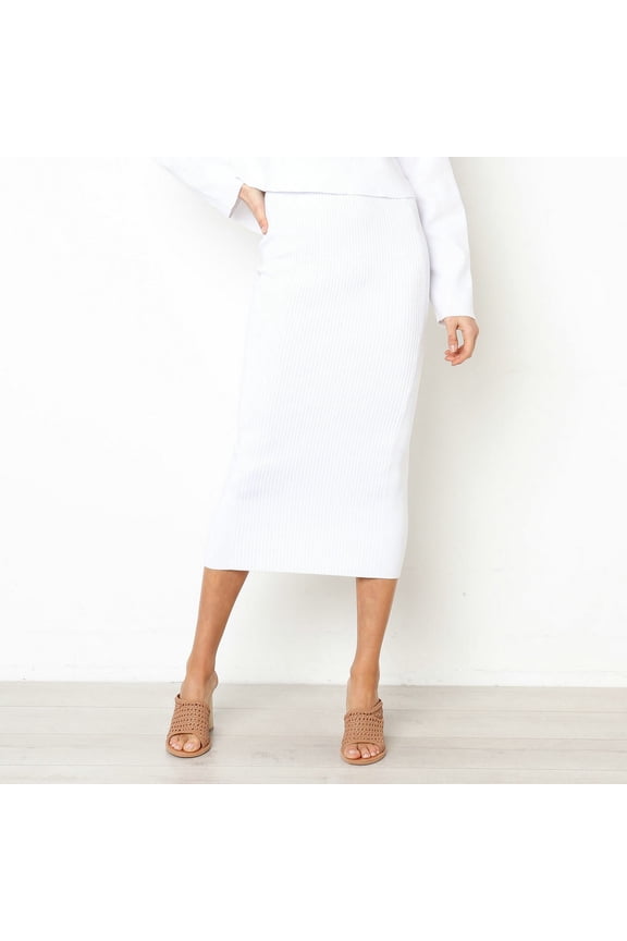 Skirts for Women Trendy Solid High Waist Slim Straight Mid Length Bodycon Skirt White M