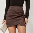 thumbnail image 1 of Hpapadks Skirts for Women Trendy Suede Solid Fall Winter Pleated Irregular Zipper Short Half Skirt Brown S, 1 of 5