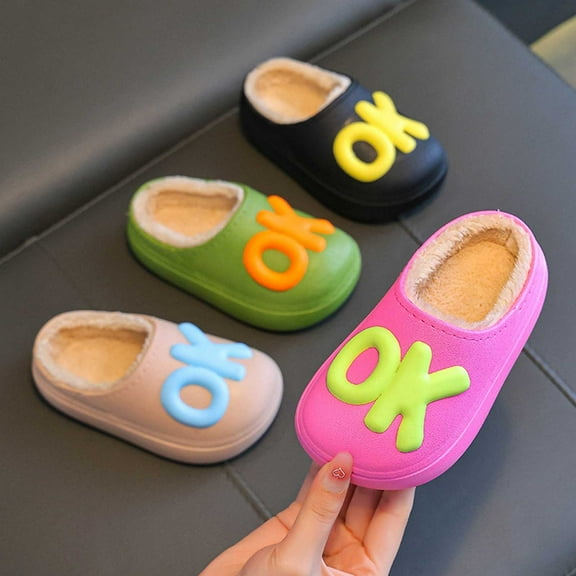 Hpapadks Slippers for Girls Indoor Outdoor Warm Cozy Shoes with Watertightness Cute Stylish Girls Shoes Black