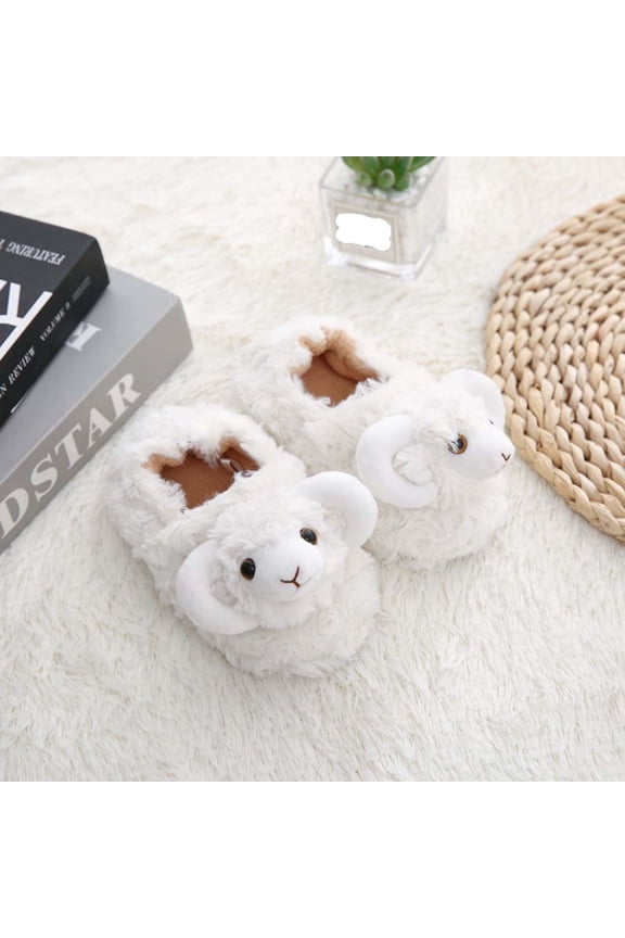 Slippers for Kids Winter Warm Fuzzy Shoes Cute 3D Goat Indoor Outdoor Comfortable Soft Girl Shoes White