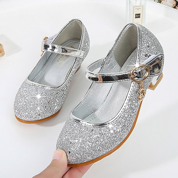 Hpapadks Snow Boots Kids Princess Pu Sequins Shoes Silver Performance Shoes Winter Boots for Girls Silver