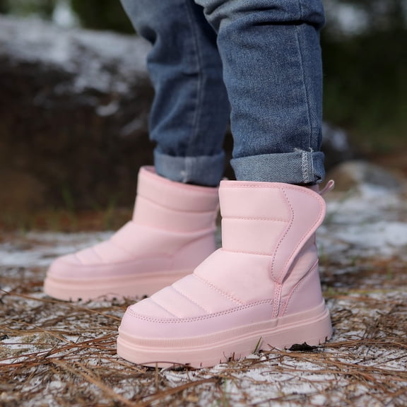 Hpapadks Snow Boots Kids Winter Non Warm Lined Thick Sole Outdoor Cold Weather Footwear Winter Boots for Girls Pink