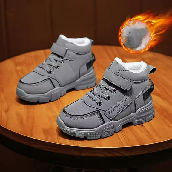 Hpapadks Snow Boots Kids Winter Solid Color Warm and Suede Casual Snow Shoes Comfortable Non Slip Shoes Winter Boots Kids Grey