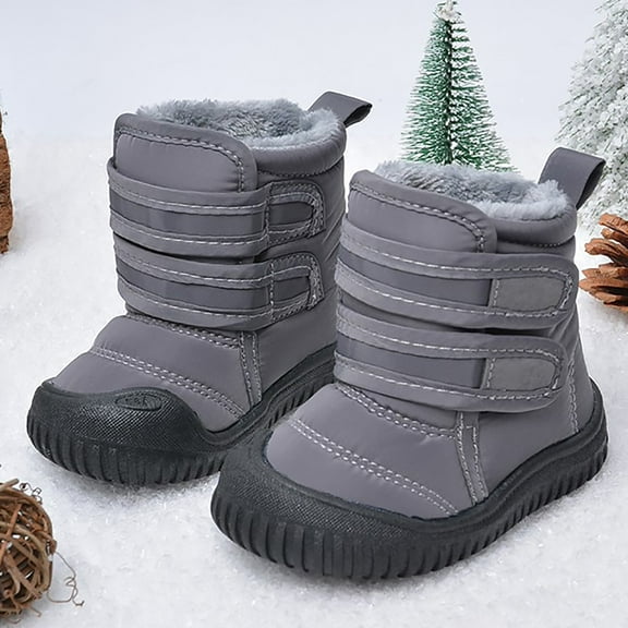 Hpapadks Snow Boots for Boys Hook Loop Low Cut Cloth Snow Shoes Winter Outdoor Warm Booties Girl Winter Boots Grey