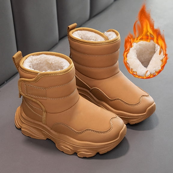 Hpapadks Snow Boots for Boys Insulated Winter Shoes Tread and Thick Warmth Non Short Booties Winter Boots for Boys Khaki