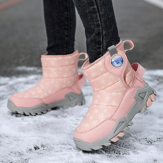 Hpapadks Snow Boots for Boys Winter Solid Color Snow Shoes Non Warm Padded Thickened Shoes Winter Boots for Girls Pink