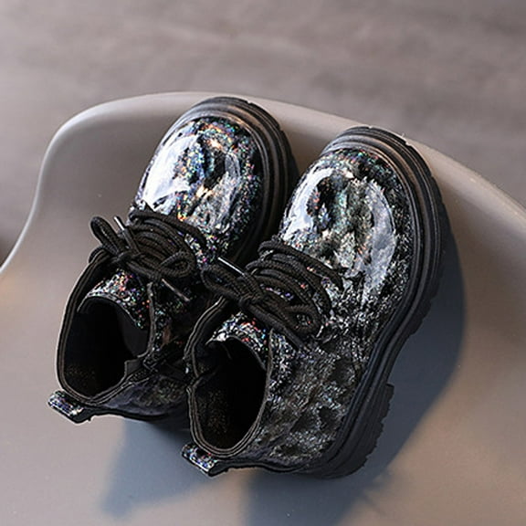 Hpapadks Snow Boots for Kids New Painting Bright Leather Warm Shoes Non Short Booties Kids Winter Boots Black