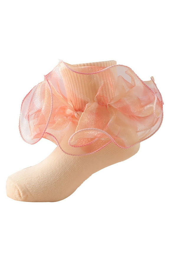 Socks For Girls Ripple Cuffs Ruffle Rainbow Color Breathable Lace Floor Socks Orange 6-8 Years