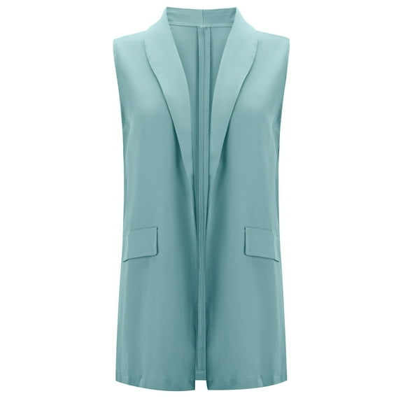 Hpapadks Summer Blazers for Women Lightweight Formal Sleeveless Solid Long Temperament Commuting Suit Vest Jacket Blue L