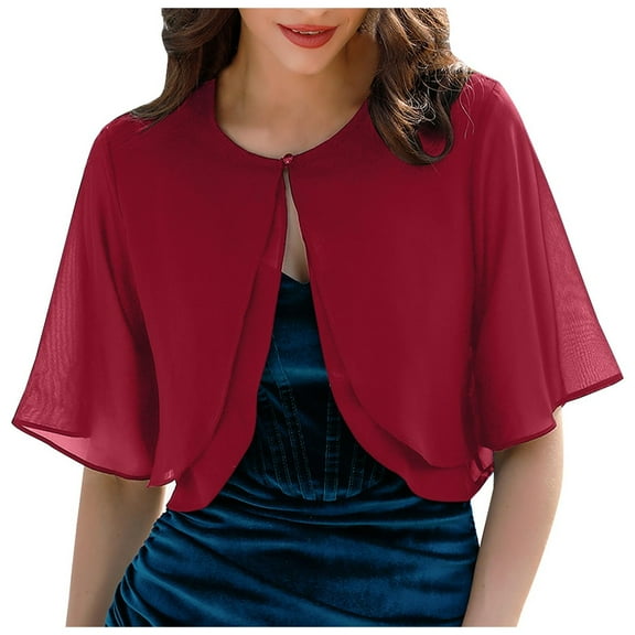 Hpapadks Summer Cardigan for Women Layered Elegant Chiffon Bolero Silk Quilted Thin Half Sleeve Solid Chic Beach Shawl Shrugs for Women Dresses