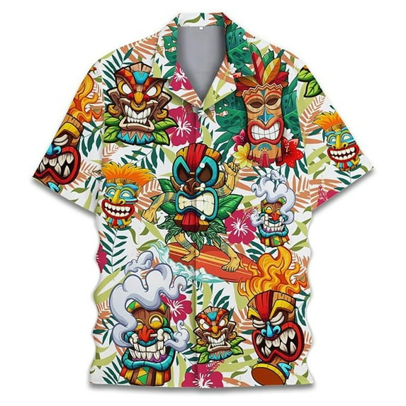 Hpapadks Summer Shirts for Men Hawaiian Style Print Short Sleeve Button Down Short Sleeve Blouses Breathable Daily Wear Loose Men Dress Shirt OTHER L