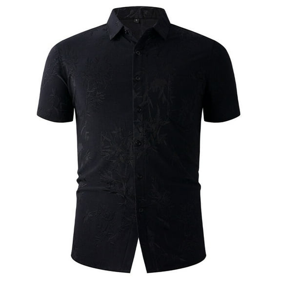 Hpapadks Summer Shirts for Men Short Sleeve Button Down Lapel Blouses Floral Print Versatile Styling Loose Fit Mens Dress Shirt Black XL