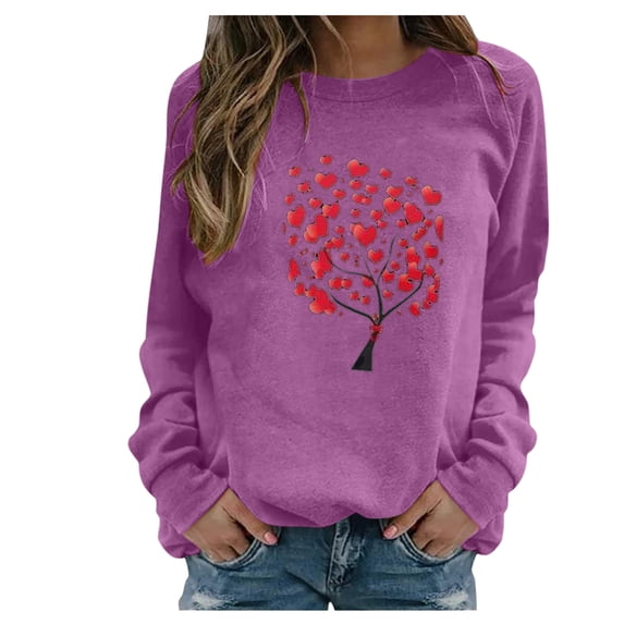 Hpapadks Sweatshirt for Women Casual Long Sleeve Letter Graphic Print Loose Round Neck Shirts Tops Hoodies for Women Purple L