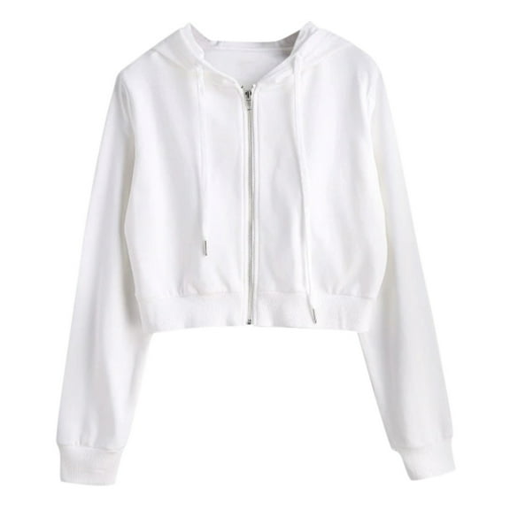 Hpapadks Sweatshirt for Women Casual Solid Loose Soft Long Sleeve Hooded Short Style Tops Hoodies for Women White S