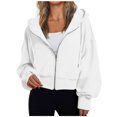 thumbnail image 1 of Hpapadks Sweatshirt for Women Full Zipper Short Style Casual Long Sleeve Solid Comfort Gym Hooded Hoodies for Women White M, 1 of 6