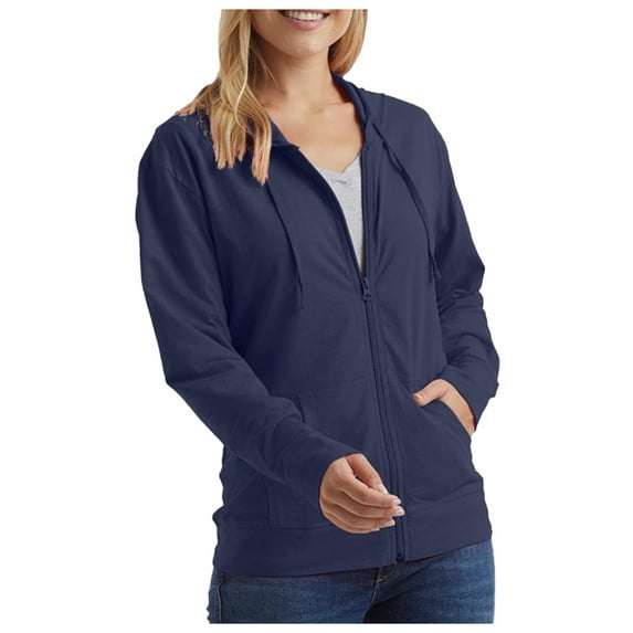 Hpapadks Sweatshirt for Women Long Sleeve Solid Knitted Full Zip Classic Hooded Sporty Hoodie with Pockets Hoodies for Women Blue S