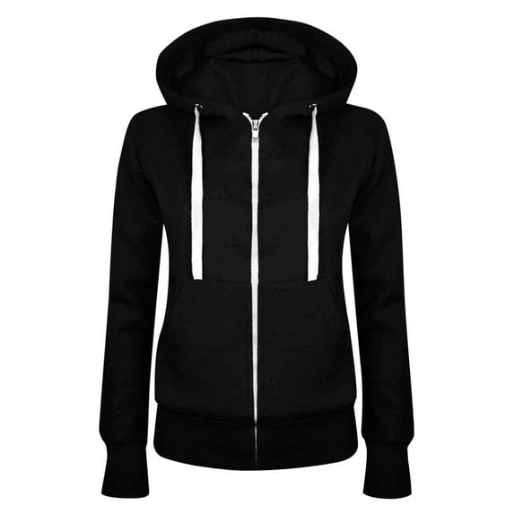 Hpapadks Sweatshirt for Women Long Sleeve Solid Zipper Casual Hooded Sport Coat with Pocket Hoodies for Women Black S