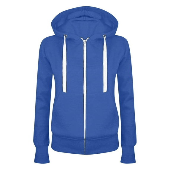Hpapadks Sweatshirt for Women Long Sleeve Solid Zipper Casual Hooded Sport Coat with Pocket Hoodies for Women Blue M