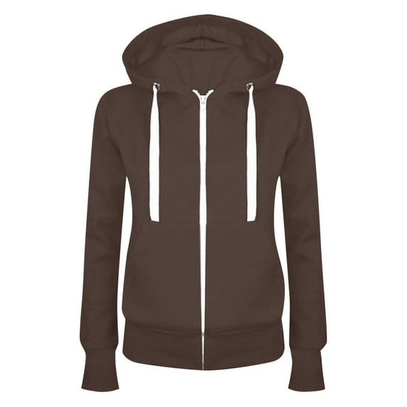 Hpapadks Sweatshirt for Women Long Sleeve Solid Zipper Casual Hooded Sport Coat with Pocket Hoodies for Women Coffee M