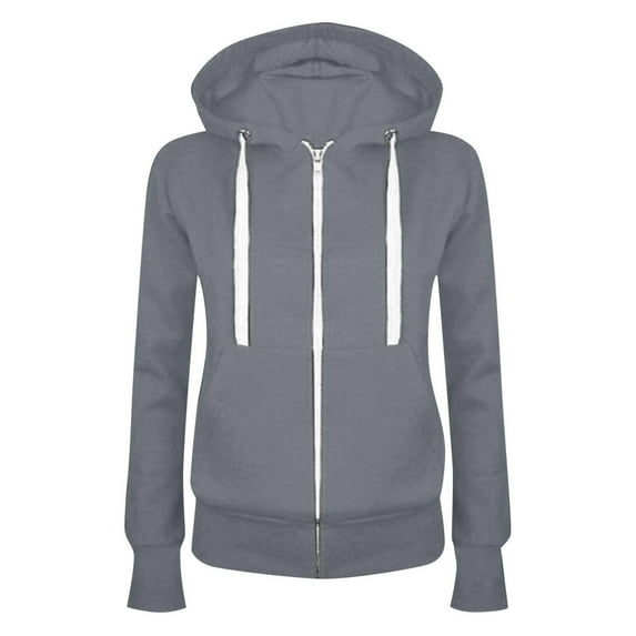 Hpapadks Sweatshirt for Women Long Sleeve Solid Zipper Casual Hooded Sport Coat with Pocket Hoodies for Women Grey XXL