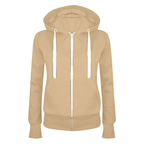 Hpapadks Sweatshirt for Women Long Sleeve Solid Zipper Casual Hooded Sport Coat with Pocket Hoodies for Women Khaki S