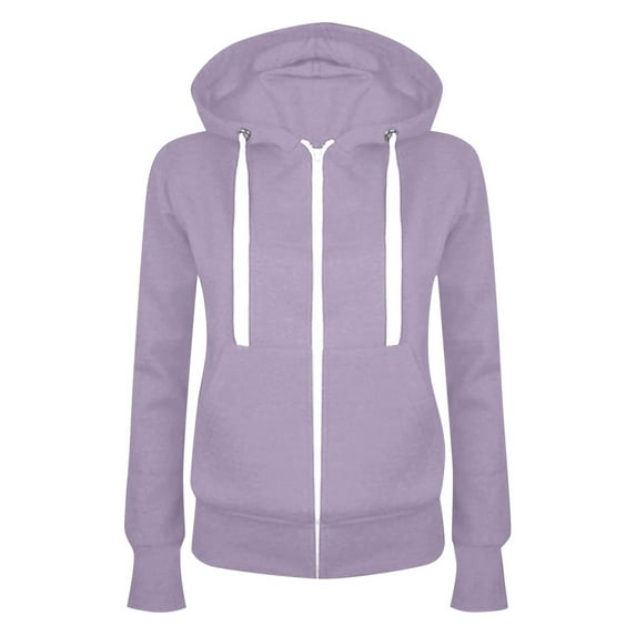 Hpapadks Sweatshirt for Women Long Sleeve Solid Zipper Casual Hooded Sport Coat with Pocket Hoodies for Women Light Purple XXL