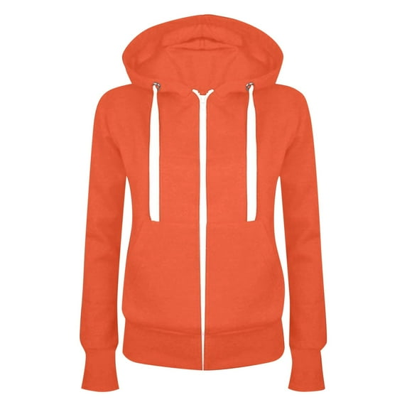 Hpapadks Sweatshirt for Women Long Sleeve Solid Zipper Casual Hooded Sport Coat with Pocket Hoodies for Women Orange XL