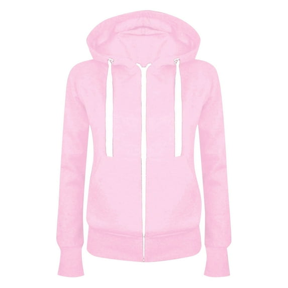 Hpapadks Sweatshirt for Women Long Sleeve Solid Zipper Casual Hooded Sport Coat with Pocket Hoodies for Women Pink XL