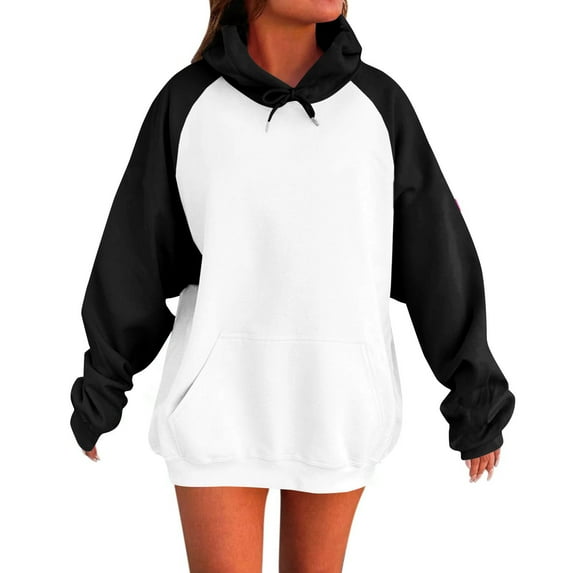 Hpapadks Sweatshirt for Women Oversized Long Sleeve Color Block Fleece Hooded Sweatshirts Hoodies for Women Black XL