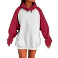 thumbnail image 1 of Hpapadks Sweatshirt for Women Oversized Long Sleeve Color Block Fleece Hooded Sweatshirts Hoodies for Women Red S, 1 of 5