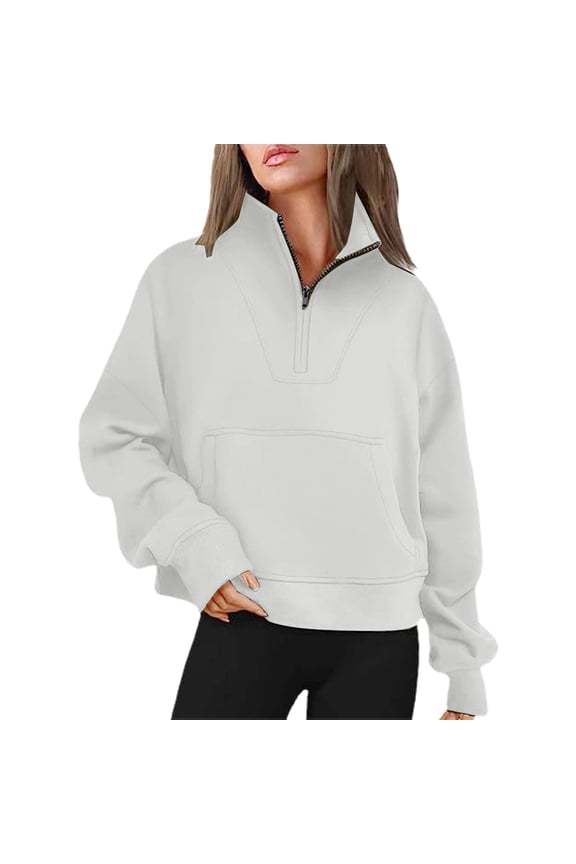 Sweatshirt for Women Solid Casual Half Zipper Stand Hoodless Sweatshirts with Pocket Hoodies for Women Grey XXL