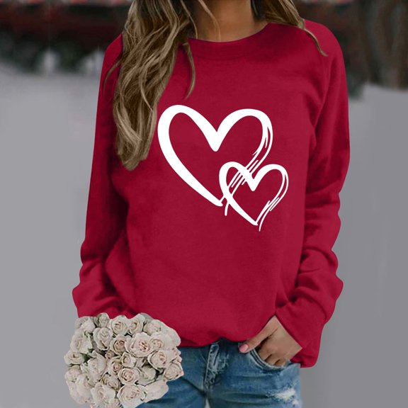 Hpapadks Sweatshirt for Women Valentine's Day Themed Printed Long Sleeve Hoodless Pullover Hoodie Crewneck Sweatshirts Women