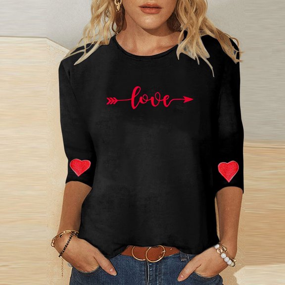 Hpapadks Sweatshirt for Women Valentines Day Heart Print Tee Shirts Casual Long Sleeve Pullover Tops Womens Sweatshirts No Hood