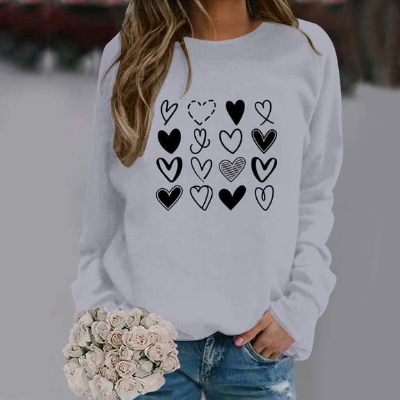 Hpapadks Sweatshirts for Women Casual Valentine's Day Heart Graphic Printed Hoodless Hoodie Top Crewneck Sweatshirts Women