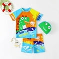 thumbnail image 1 of Hpapadks Swimsuit for Girls Boys Dinosaur Print Short Sleeve Rash Guard Swim Set with Cap Bathing Suits for Girls Sky Blue 18-24 Months, 1 of 7